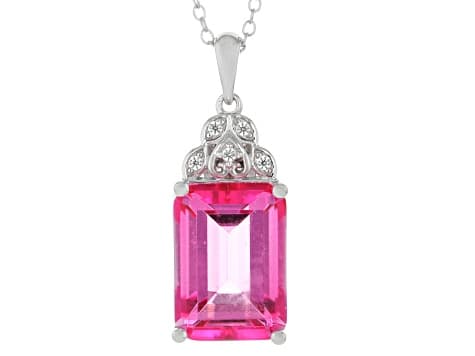 Hot Pink Quartz Rhodium Over Sterling Silver Pendant with Chain 6.20ctw