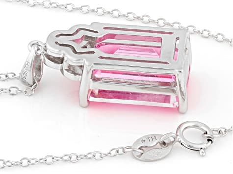 Hot Pink Quartz Rhodium Over Sterling Silver Pendant with Chain 6.20ctw