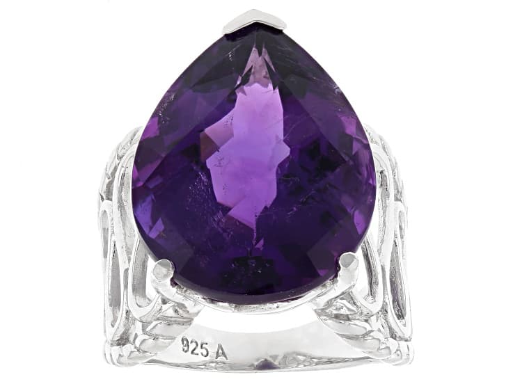 Purple African Amethyst Rhodium Over Sterling Silver Ring 16.75ct