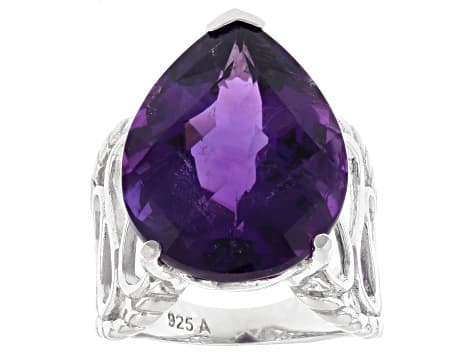 Purple African Amethyst Rhodium Over Sterling Silver Ring 16.75ct