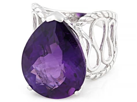 Purple African Amethyst Rhodium Over Sterling Silver Ring 16.75ct