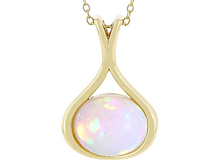 White Ethiopian Opal 18k Yellow Gold Over Sterling Silver Pendant with Chain