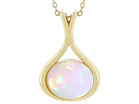 White Ethiopian Opal 18k Yellow Gold Over Sterling Silver Pendant with Chain
