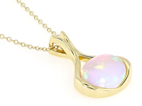 White Ethiopian Opal 18k Yellow Gold Over Sterling Silver Pendant with Chain