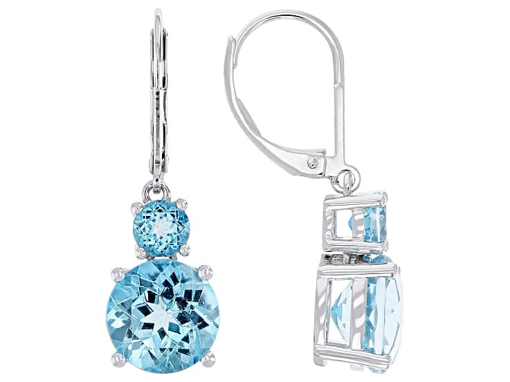 Swiss Blue Topaz Rhodium Plated Earrings 10.30ctw