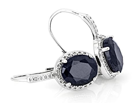 Blue Midnight Sapphire Rhodium Over Sterling Silver Earrings 5.51ctw