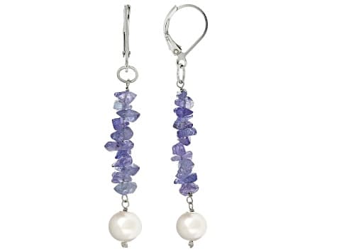 Blue Tanzanite Chip Rhodium Over Silver Earrings
