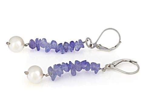 Blue Tanzanite Chip Rhodium Over Silver Earrings
