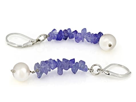 Blue Tanzanite Chip Rhodium Over Silver Earrings