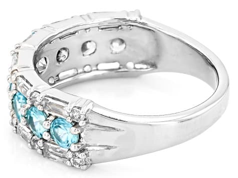 Blue Zircon Rhodium Over Sterling Silver Band Ring 2.14ctw