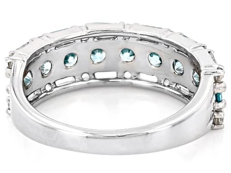 Blue Zircon Rhodium Over Sterling Silver Band Ring 2.14ctw