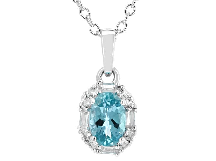 Blue Zircon Rhodium Over Sterling Silver Pendant with Chain 0.90ctw