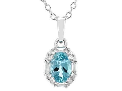 Blue Zircon Rhodium Over Sterling Silver Pendant with Chain 0.90ctw
