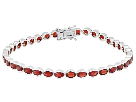 Red Garnet Rhodium Over Sterling Silver Tennis Bracelet 9.25ctw