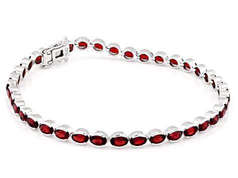 Red Garnet Rhodium Over Sterling Silver Tennis Bracelet 9.25ctw