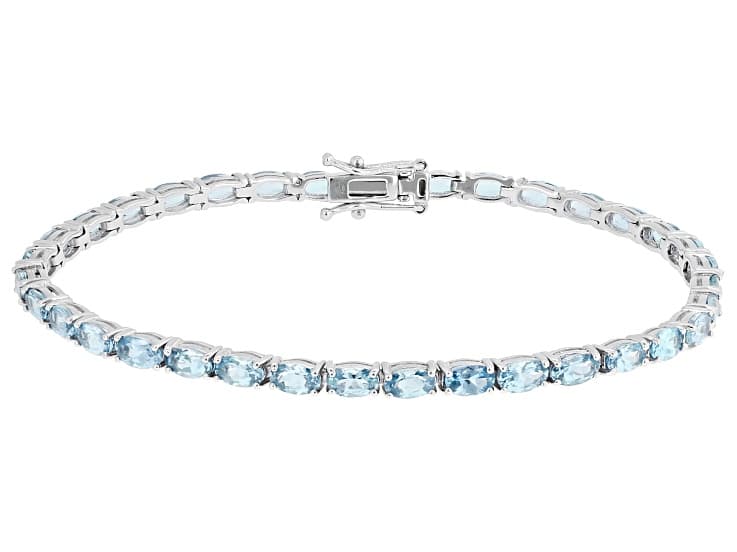 Blue Apatite Rhodium Over Sterling Silver Tennis Bracelet 8.25ctw