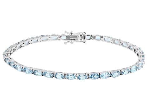 Blue Apatite Rhodium Over Sterling Silver Tennis Bracelet 8.25ctw