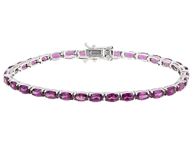 Raspberry Rhodolite Rhodium Over Sterling Silver Tennis Bracelet 8.75ctw