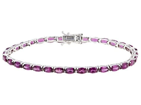 Raspberry Rhodolite Rhodium Over Sterling Silver Tennis Bracelet 8.75ctw