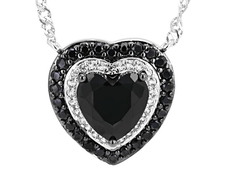 Black Spinel and Lab Created White Sapphire Rhodium Over Brass Necklace 2.60ctw