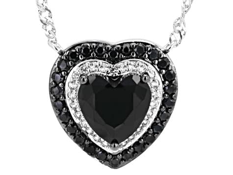 Black Spinel and Lab Created White Sapphire Rhodium Over Brass Necklace 2.60ctw