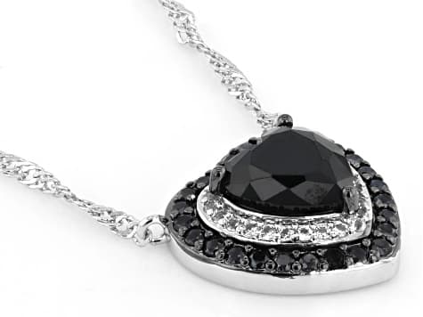 Black Spinel and Lab Created White Sapphire Rhodium Over Brass Necklace 2.60ctw