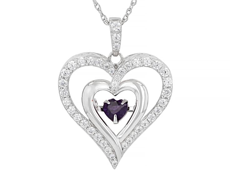 Purple Amethyst Rhodium Over Sterling Silver Dancing Heart Pendant With Chain 1.90ctw