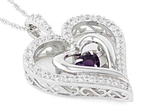 Purple Amethyst Rhodium Over Sterling Silver Dancing Heart Pendant With Chain 1.90ctw