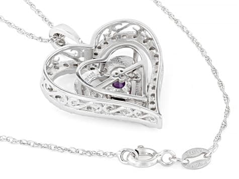 Purple Amethyst Rhodium Over Sterling Silver Dancing Heart Pendant With Chain 1.90ctw