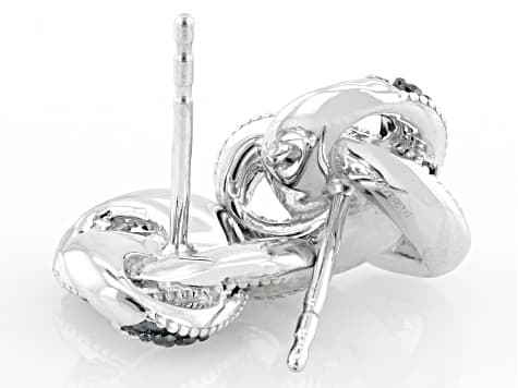 Blue Diamond Rhodium Over Sterling Silver Love Knot Stud Earrings 0.10ctw