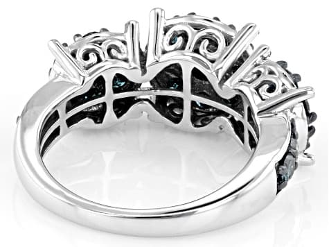 Blue Diamond Rhodium Over Sterling Silver Cluster Ring 1.25ctw