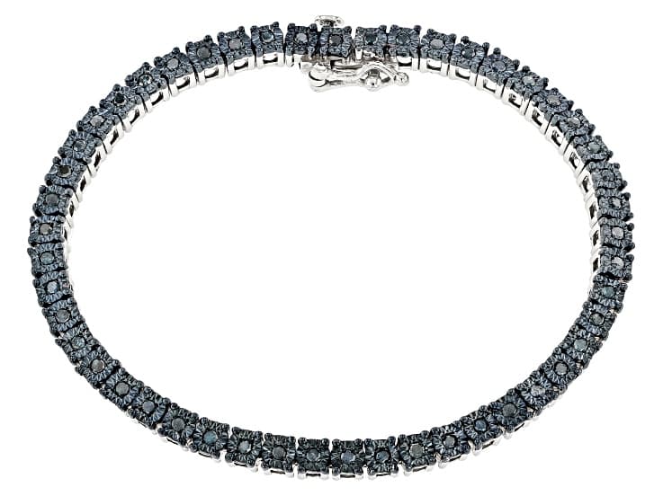 Blue Diamond Rhodium Over Sterling Silver Tennis Bracelet 1.00ctw
