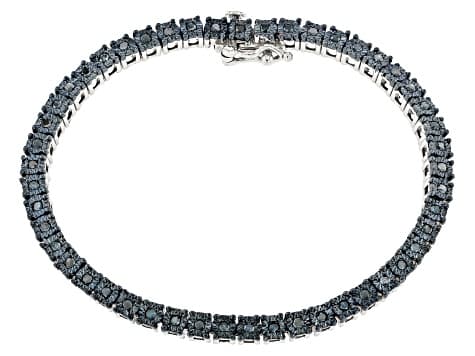 Blue Diamond Rhodium Over Sterling Silver Tennis Bracelet 1.00ctw