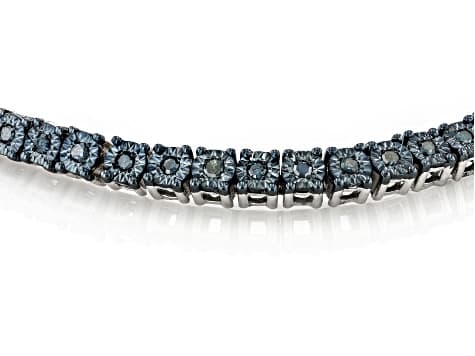 Blue Diamond Rhodium Over Sterling Silver Tennis Bracelet 1.00ctw