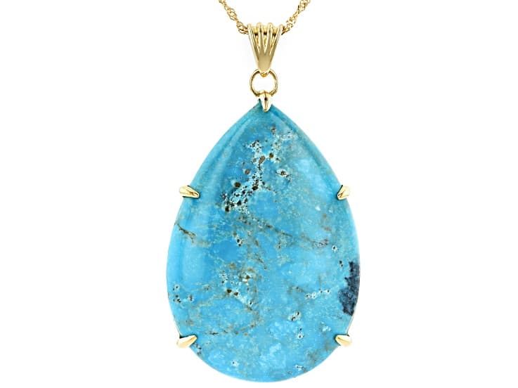 Blue Kingman Turquoise 18k Yellow Gold Over Silver Pendant With Chain