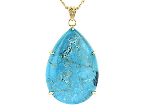 Blue Kingman Turquoise 18k Yellow Gold Over Silver Pendant With Chain