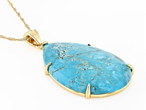Blue Kingman Turquoise 18k Yellow Gold Over Silver Pendant With Chain