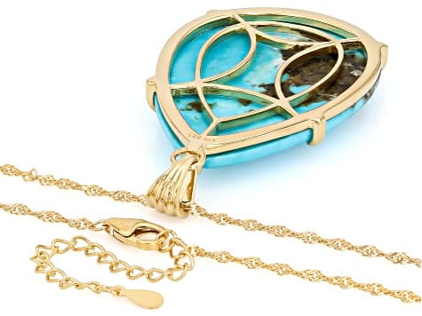 Blue Kingman Turquoise 18k Yellow Gold Over Silver Pendant With Chain