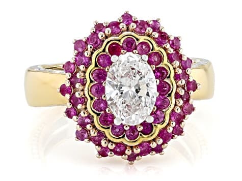 White Lab Grown Diamond With Ruby Rhodium/24k Gold Over Palladium Sterling Silver Ring 1.86ctw