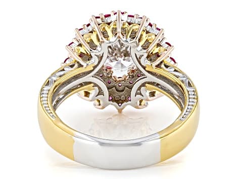 White Lab Grown Diamond With Ruby Rhodium/24k Gold Over Palladium Sterling Silver Ring 1.86ctw