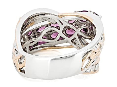 Purple Color Shift Garnet, White Zircon Rhodium/18k Gold Over Palladium Silver Ring 2.85ctw