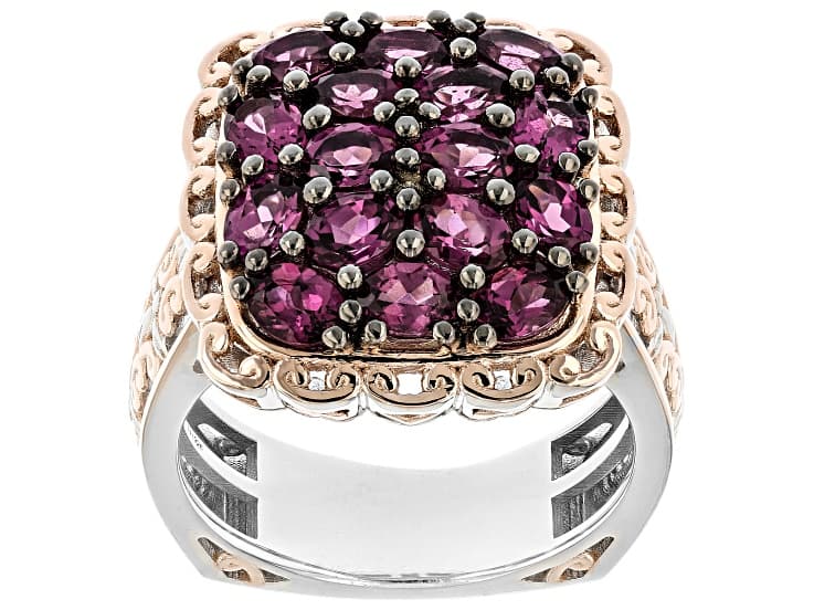 Purple Color Shift Garnet Rhodium & 18k Rose Gold Over Palladium Sterling Silver Ring 2.90ctw