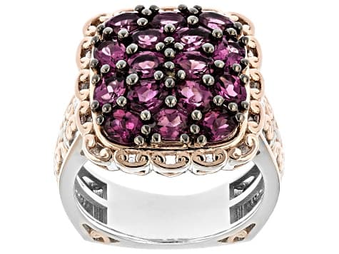 Purple Color Shift Garnet Rhodium & 18k Rose Gold Over Palladium Sterling Silver Ring 2.90ctw