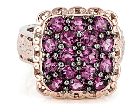 Purple Color Shift Garnet Rhodium & 18k Rose Gold Over Palladium Sterling Silver Ring 2.90ctw