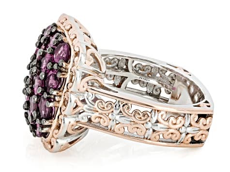 Purple Color Shift Garnet Rhodium & 18k Rose Gold Over Palladium Sterling Silver Ring 2.90ctw