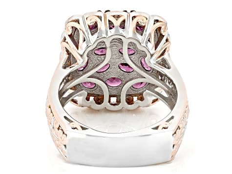 Purple Color Shift Garnet Rhodium & 18k Rose Gold Over Palladium Sterling Silver Ring 2.90ctw