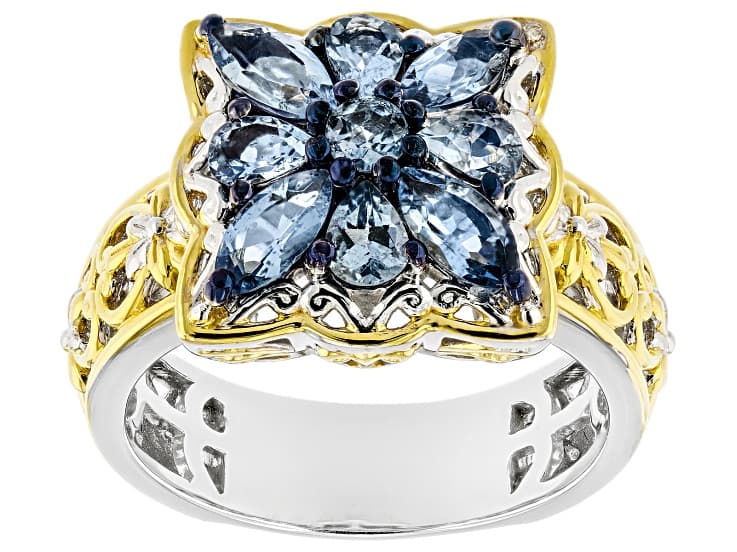 Blue Santa Maria Aquamarine Rhodium & 24k Gold Over Palladium Sterling Silver Ring 1.44ctw