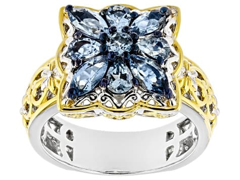 Blue Santa Maria Aquamarine Rhodium & 24k Gold Over Palladium Sterling Silver Ring 1.44ctw