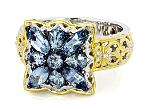 Blue Santa Maria Aquamarine Rhodium & 24k Gold Over Palladium Sterling Silver Ring 1.44ctw