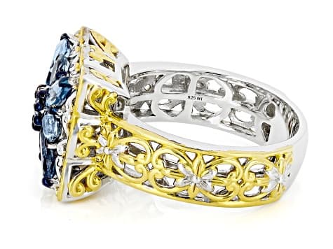 Blue Santa Maria Aquamarine Rhodium & 24k Gold Over Palladium Sterling Silver Ring 1.44ctw
